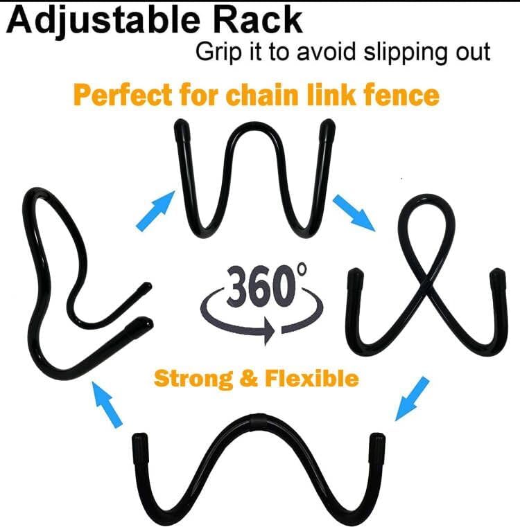 Miniatura 2 de Paquete de 4 ganchos de valla de eslabones de cadena, ganchos mejorados para cerca, para colgar más equipos, sujetar postes, cepillos, rastrillos de