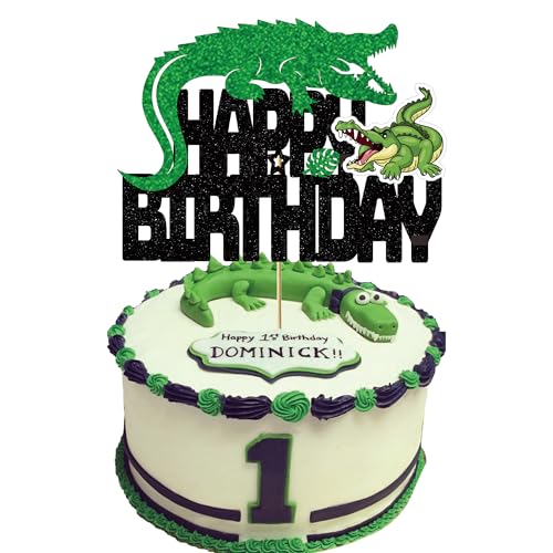 Crocodile Happy Birthday Cake Decoration with Glittering Top, Ani...
