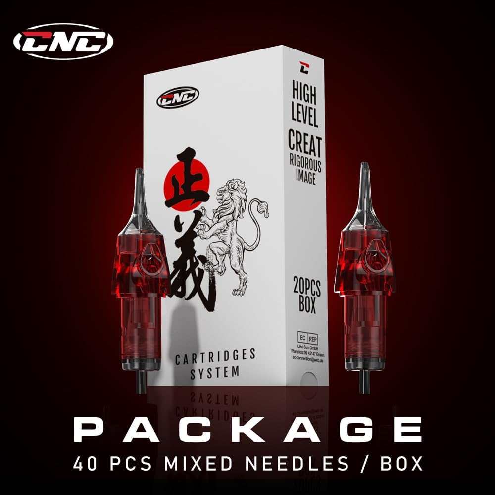 CNC Cartuchos de Tatuaje Aguja para Tatuar #10 Modelo Mezclado RL (7RM 9RM 11RM 15RM) Tattoo Cartridge Needles Bugpin 0.3mm Estándar Desechable con Membrana Curved/Round Magnum EN04X-40KIT-LL