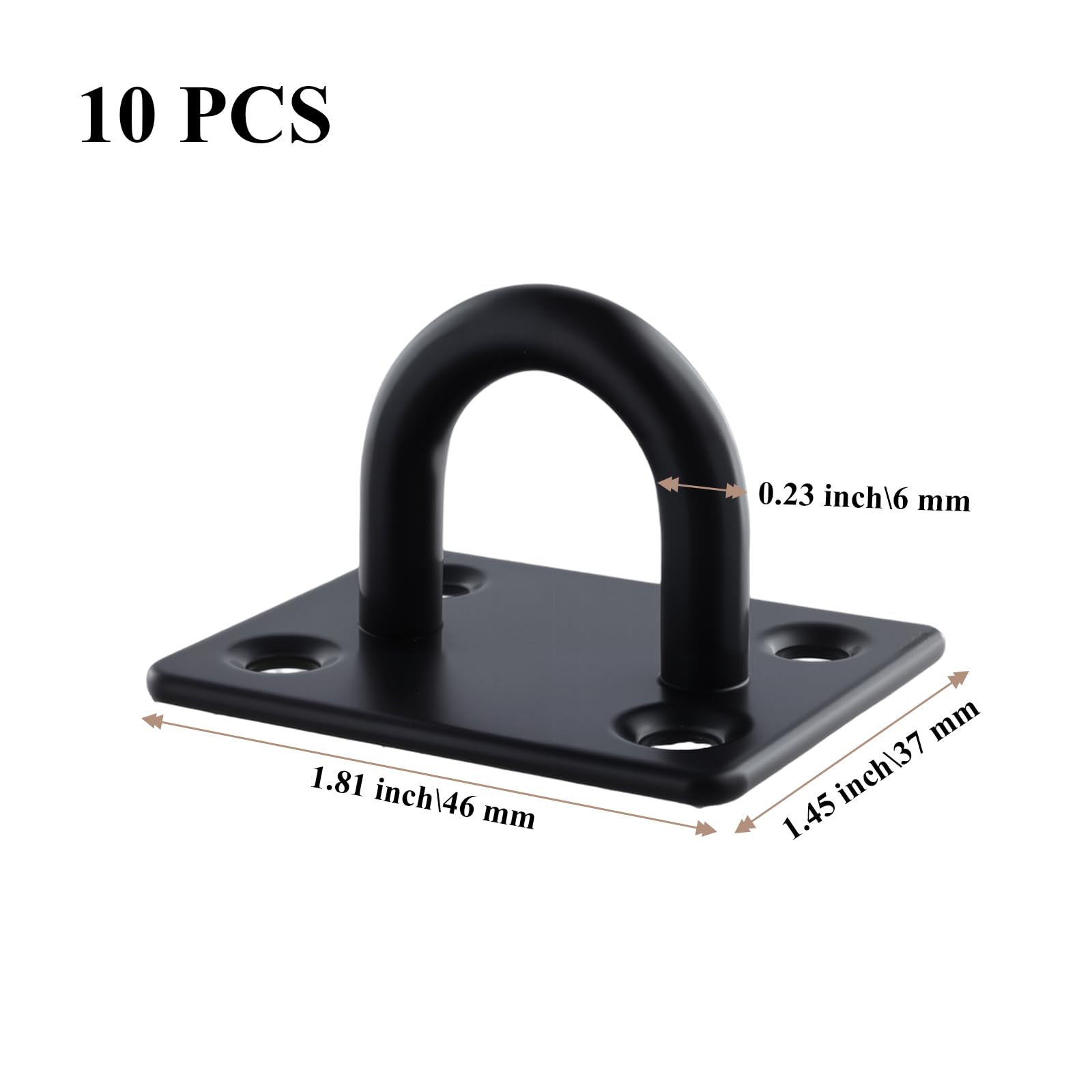 JIAYUET 10 PCS M6 Black Pad Eye Hook Plate, M6 Square Ceiling Staple Hook Loop for Wall Deck - Image 2