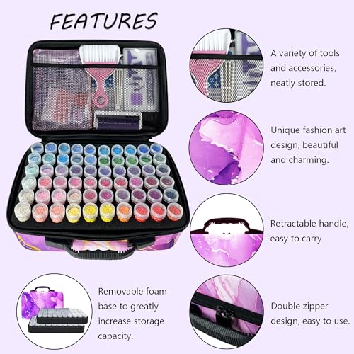 Image of Muzagroo Art Diamond Painting Storage Containers Diamond Art Storage Case with Accessories and Tools Portable Shockproof 120 Slots Organizer Case for Diamond Painting Kits L (Purple-Deluxe Set)