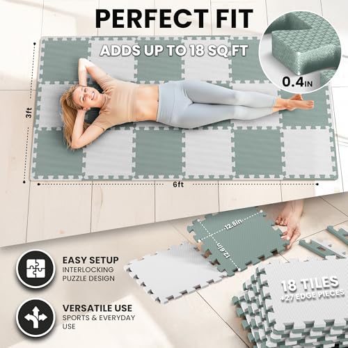 Image of bemaxx Gym Mats Set - 18 pcs EVA Interlocking Foam Floor Tiles (12.6 inchx12.6 inchx0.4 inch) 18sqft Protective Gym Flooring Sports Home Workout Exercise Mats Puzzle Garage Fitness Play-Room Pool Treadmill Bike