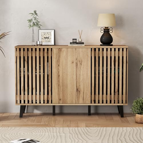 YuQozii 150 x 40 x 95 cm armario lateral, mesa auxiliar para sala de estar, aparador, armario ancho de 3 puertas, 6 estantes divididos. Adecuado para sala de estar, dormitorio, oficina