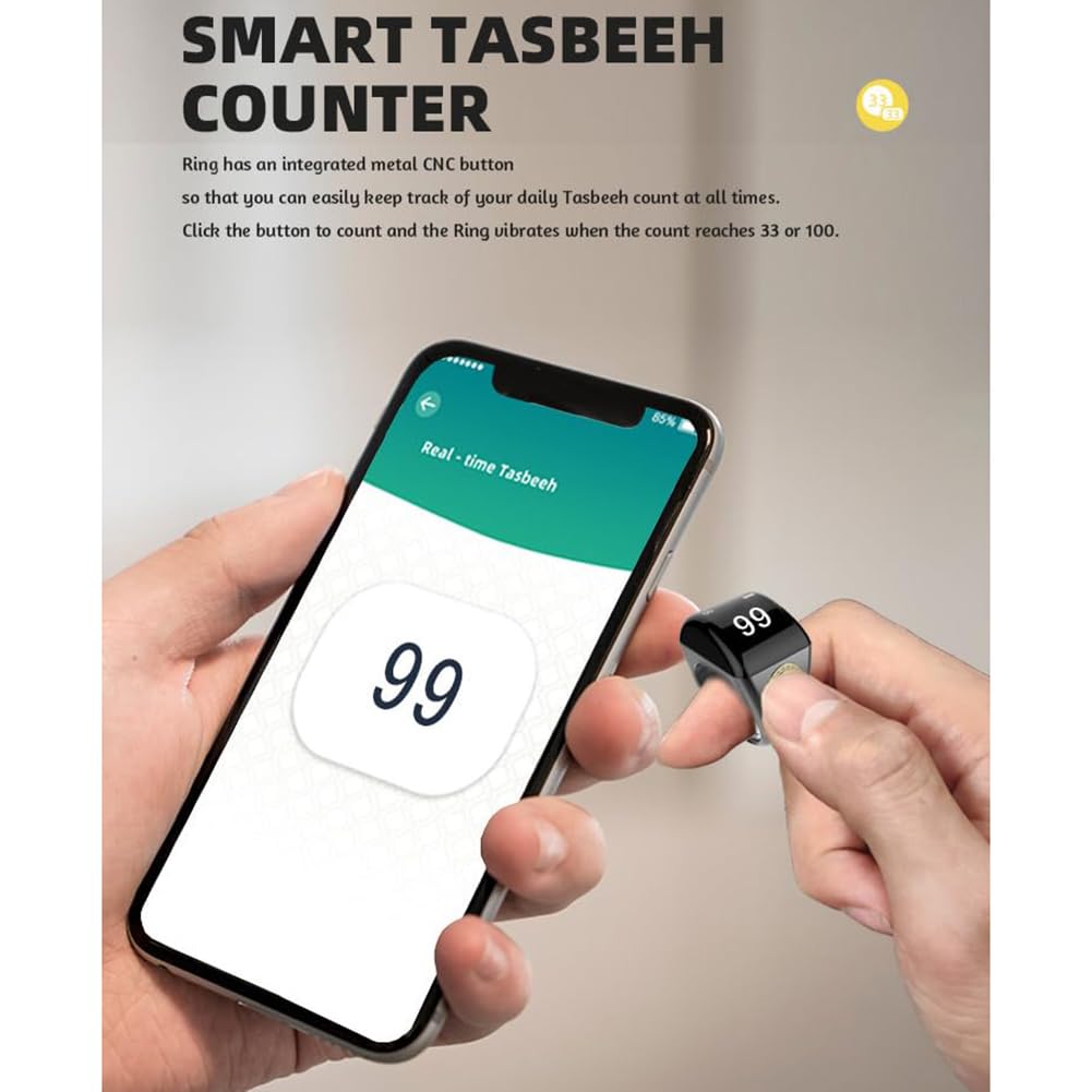 Compteur de prière Tasbih, anneau numérique musulman, anneaux de compteur de prière intelligents, Tasbih Tally Clicker avec boîte de chargement, rappels de compteur de doigts avec écran OLED, anneau