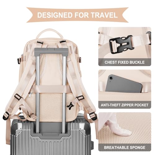 Image of coowoz Travel Backpack For Women Men,Carry On Backpack,Hiking Backpack Waterproof Outdoor Sports Rucksack Casual Daypack Travel Essentials(Beige)