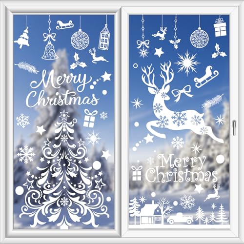 LOKIPA Christmas Window Clings - Large Size Xmas Snowflakes Decals for Window Decorations