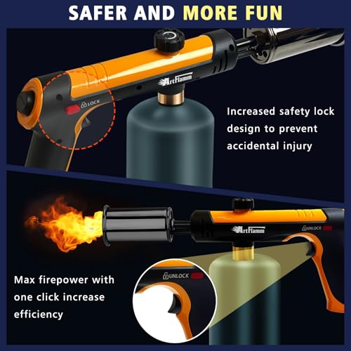 Image of ARTFLAMM Powerful Propane Torch Gun, Flamethrower with Turbo Mode, Charcoal Torch Lighter with Safety Lock, Kitchen Blow Torch for Cooking, BBQ, Searing Steak, Grill(Tank Not Included)