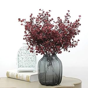 JAKY Global Babys Breath Silk Artificial Flowers Burgundy 6 Bundle Fall Stems Fake Plants Decor Wedding Party Decoration Bouquets Real Touch DIY Home GardenFarmhouseLiving Room Autumn Red 6pcs