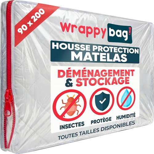WRAPPYBAG – Housse de Protection en Plastique pour Matelas – 5 Tailles Disponibles – Sac de Rangement Imperméable et Résistant aux Déchirures –...