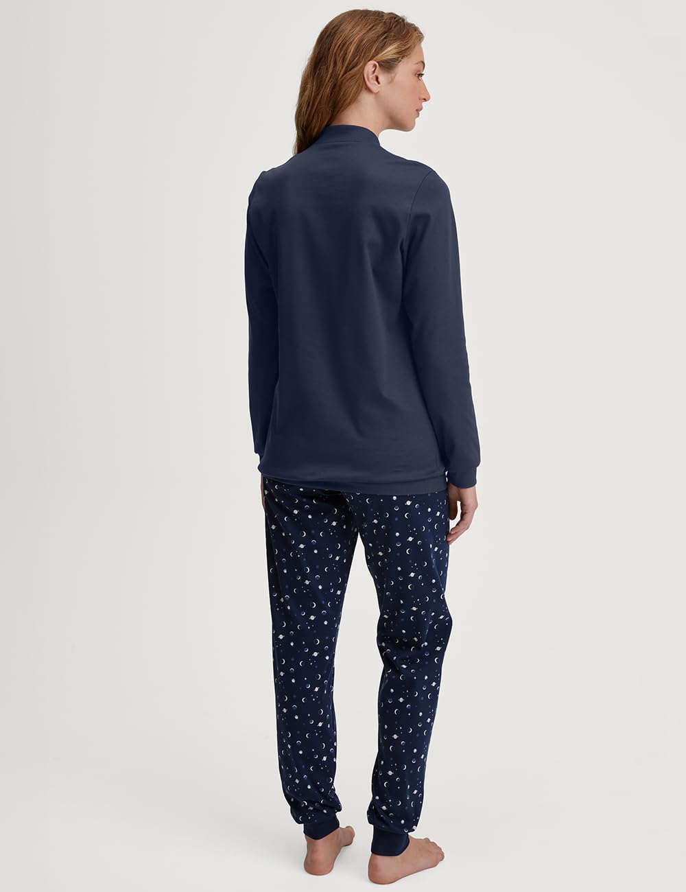 CALIDA Midnight Dreams Bündchen-Pyjama Damen | Schlafanzug aus 100% Baumwolle, wärmende Qualität