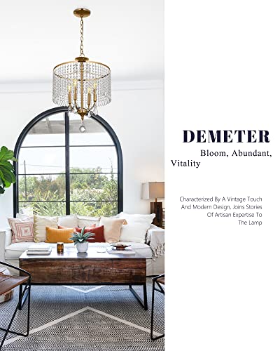 Coyilap Gold Chandelier, Crystal Pendant Lighting Fixtures, 17" Modern Hanging Light Fixture For Living Room Bedroom Dining Room, Dd011-4-G #TOP1