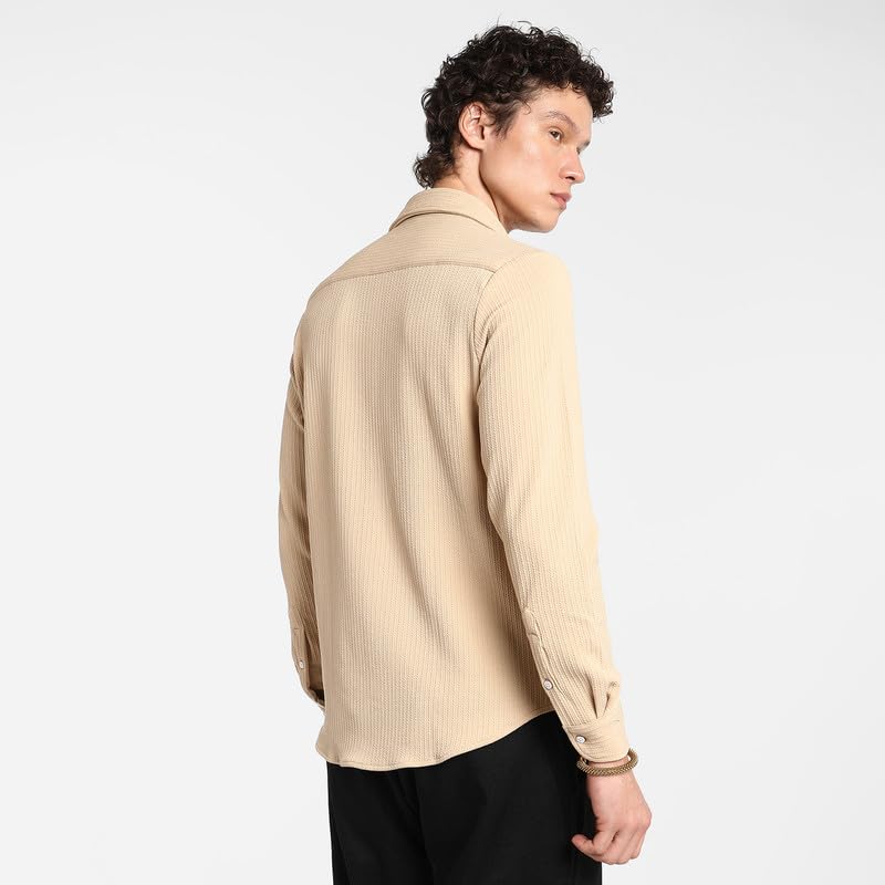Image of CAHOOT Men's Polycotton Abstract-Textu Shirt |Casual-Wear | Spread Collar | Long Sleeve | Button Closure | Shirt Crafted with Comfort Fit for Everyday Wear