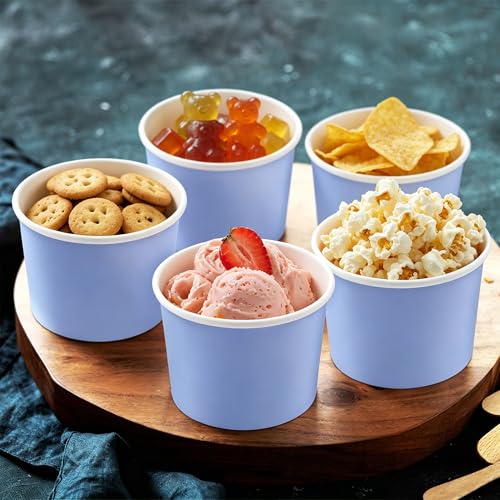 Image of Ruisita 50 Pack Disposable Bowls with Lids 8 oz Paper Cups Ice Cream Containers with Lids Leak-proof Soup Bowls Dessert Sundae Cups Cold or Hot Food for Birthday Picnic School Party Supplies, Blue