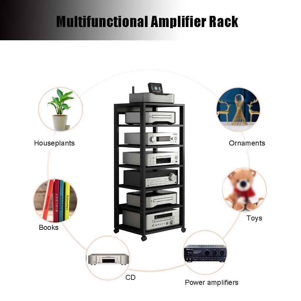 Meuble Chaine HiFi Rack Audio 7 Couches avec Roulettes Silencieuses - Composants Audio Vidéo Noir