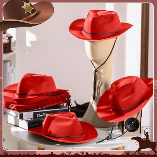 Image of Mepase Cowboy Hats Bulk Felt Western Party Wide Brimmed Cowgirl Hats Set for Adults Men Women Costume Party
