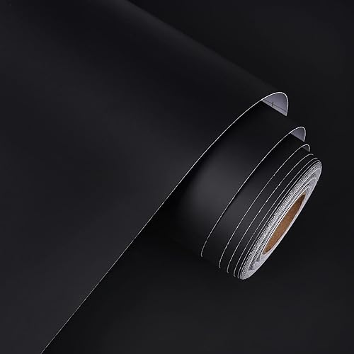 Miniatura 4 de WESTICK Papel tapiz negro mate para despegar y pegar, papel adhesivo negro moderno para gabinetes, papel adhesivo impermeable para tirar y pegar,
