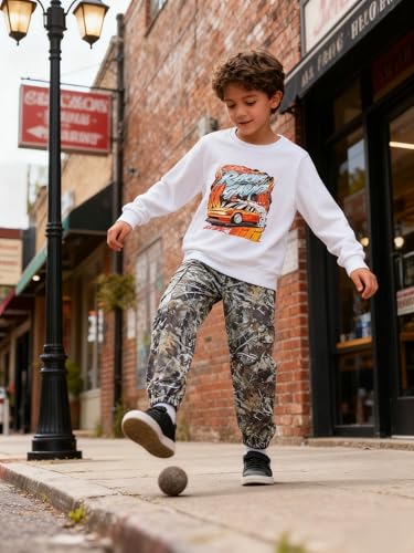 Image of Boy Clothes Plant Camouflage Pants LA Letter Print Top Sweatsuit Fall Boys Outfits Set