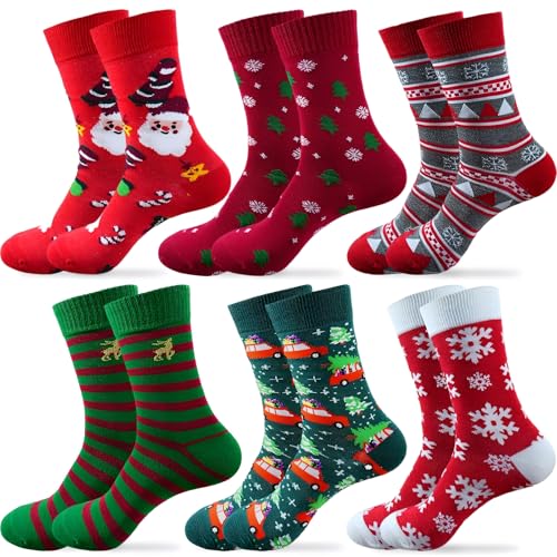 Scinzene 6 Paar Weihnachtssocken Damen, Christmas Socks,...