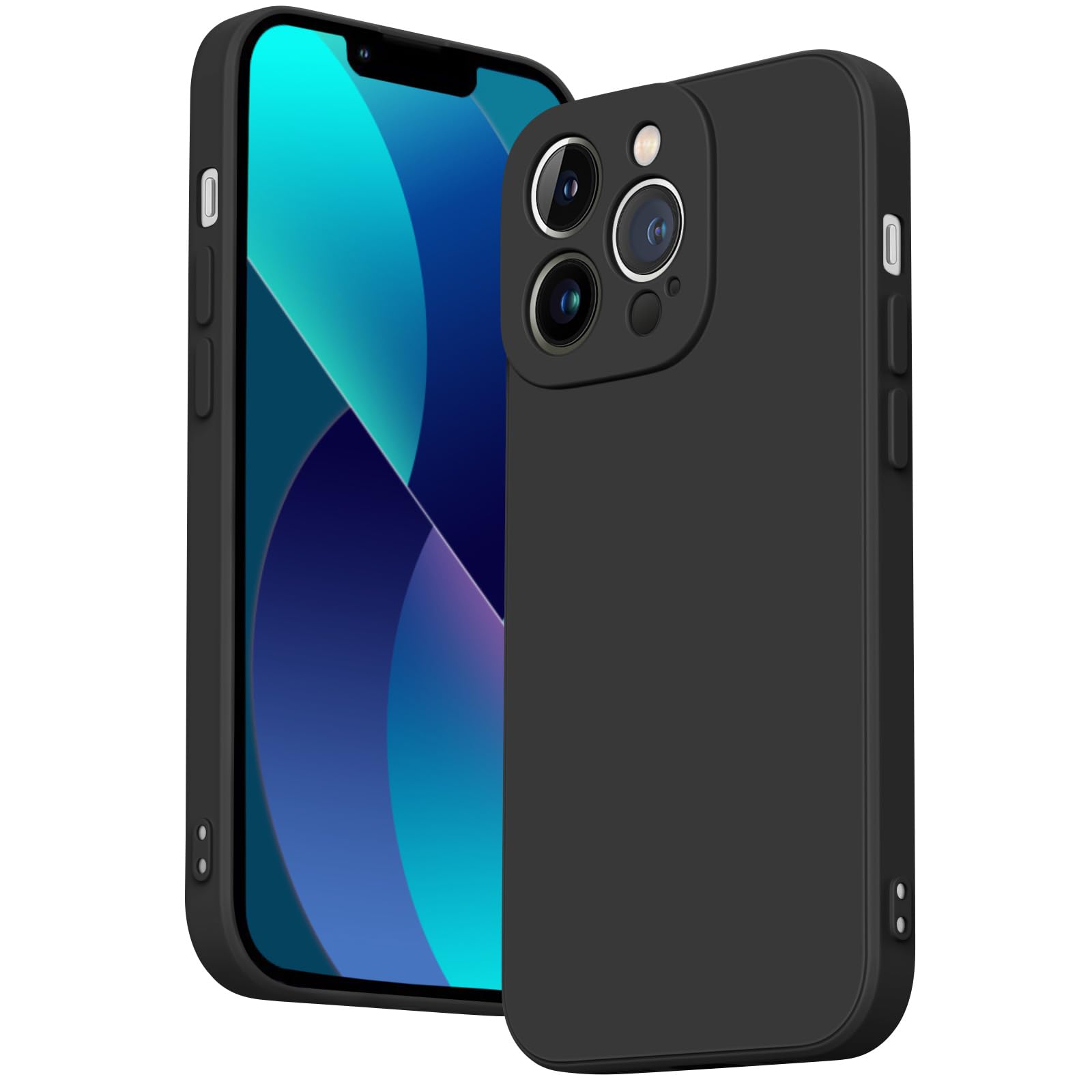 VANCLE soft Silicone Cases for iPhone 13 Pro Case with Screen Protector, (Camera Protection + Soft Microfiber Lining) Liquid Silicone Phone 13 Pro Case 6.1 inch (Black)