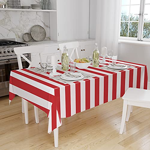 Peony Man 2 Pieces Red And White Striped Tablecloth Plastic Stripe Table Cover Carnival Circus Tablecloths Waterproof Rectangle Tablecloth For Holiday Party Picnic Decoration thumb #3