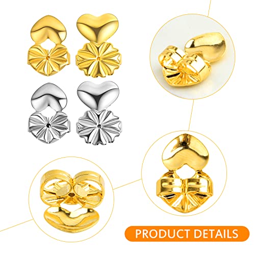 8 Pairs 2 Styles Earring Backs Lifters Hypoallergenic Brass Earring Backs Adjustable Magic Earring Secure Backs For Droopy Ears Heavy Earrings, Golden And Silver #TOP3