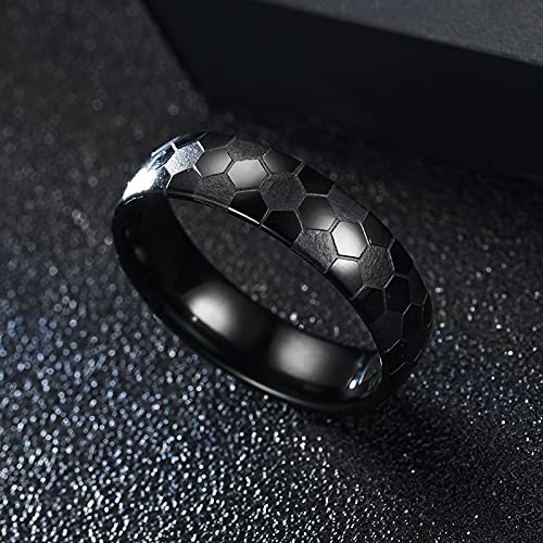 Image of 6mm Unisex Soccer Pattern Signet Matte Finished Ring | Stainless Steel, Dome Simple Hip Hop Punk, Football Sport Jewelry, Comfort Fit Band