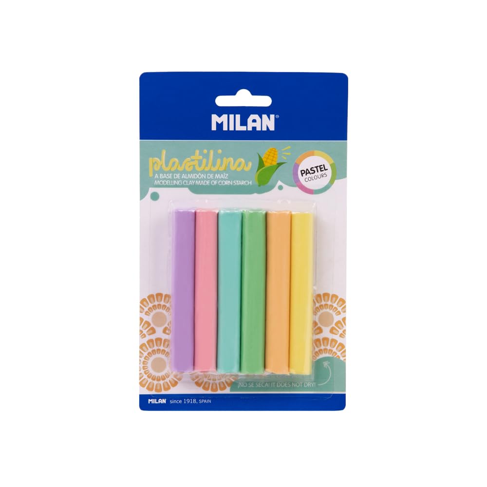 MILAN® Blíster 6 barritas plastilina de Colores Pastel (70g)