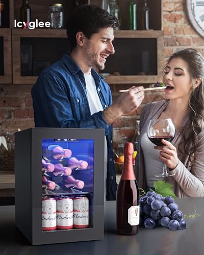 Image of Icyglee 6 Bottles and 6 Cans Compact Beverage Refrigerator, Freestanding Mini Fridge with Temperature Control for Beer Wine, Under Counter Small Refrigerator Adjustable Shelve for Home and Bar
