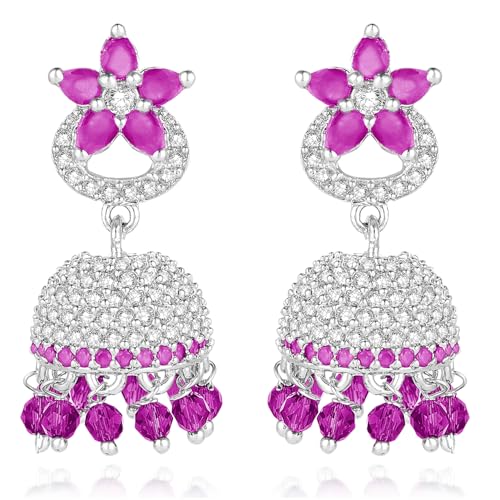 Peora Cubic Zirconia & Beads Studded Silver Plated Jhumki Earrings Ethnic Jewellery for Women & Girls - Image 3