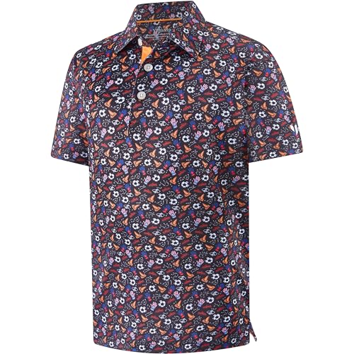 Golf Shirts for Boys Dry Fit Moisture Wicking Casual Sports Football Soccer Print Collared Kids Golfs Polo Shirts for Boys Short Sleeve Golf Polos for Boy 14-16 Years