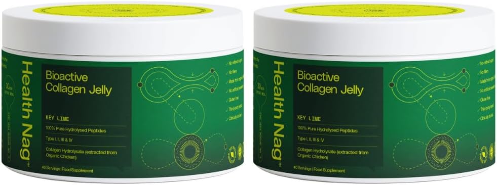 Bioactive Collagen Jelly - 400g, 100% Pure Hydrolysed Peptides of Type I, II, III & IV - Key Lime Flavor - Pack of 2 (Delivered in a Chilled Van)