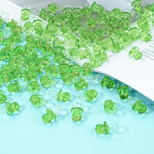Image of XINHUIDALSQ 150 Mini Acrylic Pacifiers for Baby Shower Girl Game, 0.86 Inch Bulk Chupones para Gender Reveal Party Favors Table Decoration (Green)