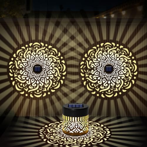 AOOTE Solar Fence Lights 2 Pack Outdoor Solar Powered Wall Light IP65 Waterproof Wireless Outdoor Lights Metal Fence Light Garden Decorative Lamp Outdoors for Yard Deck Stairs Post Light Yellow