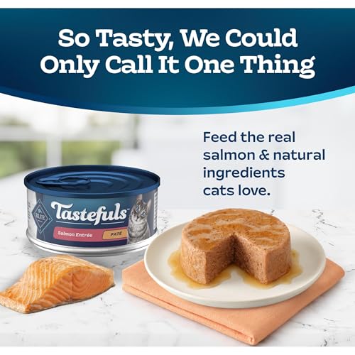 Image of Blue Buffalo Tastefuls Wet Cat Food Pate, Made with Natural Ingredients, Salmon Entree, 5.5-oz Cans (24 Count)