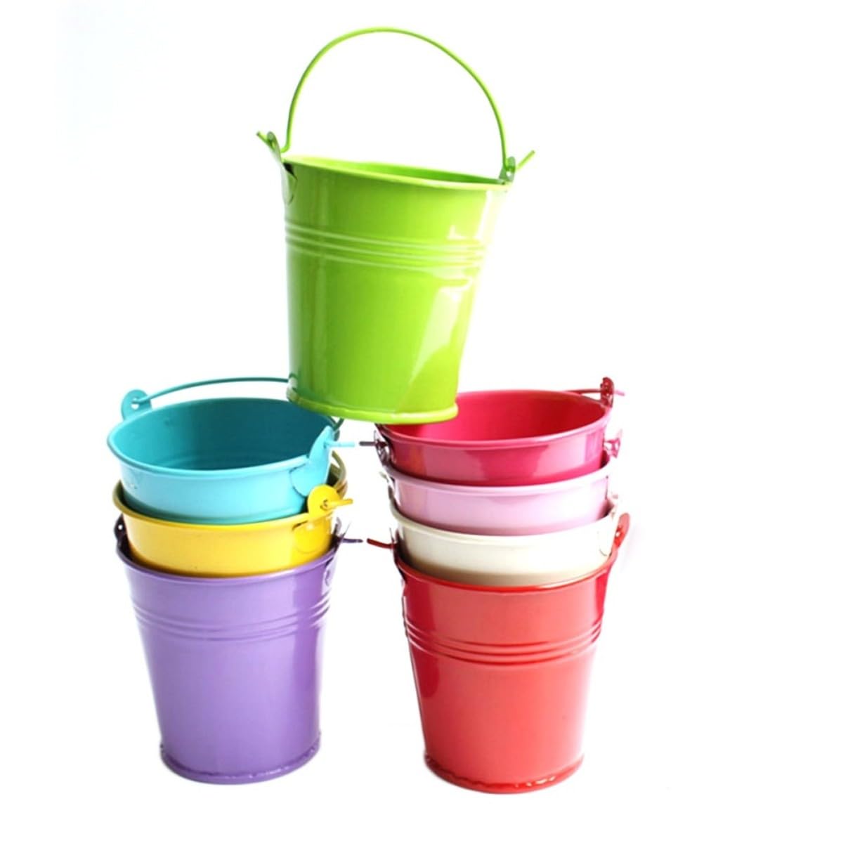 YARNOW 10pcs Metal Hanging Flower Buckets for Balcony and Garden, Iron Plant Pots with Hanging Design, 7.7x7.5x5.6cm, for Patio inside Your Home Random Color