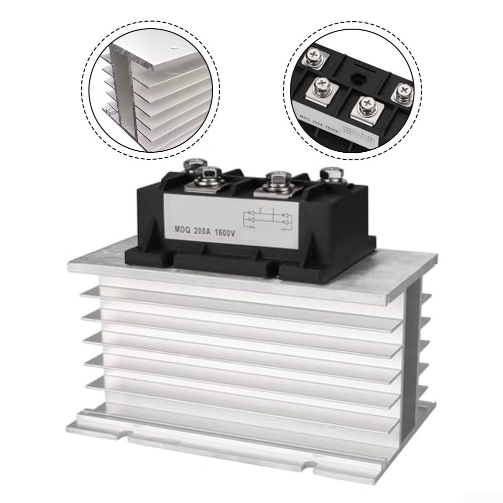Raddrizzatore a ponte 200A 1600V, modulo a diodi monofase con dissipatore di calore in alluminio, per alimentatori CC e apparecchiature elettriche ad alta potenza
