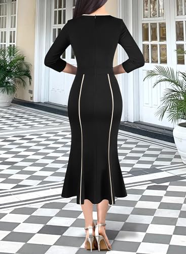 VFSHOW Womens Elegant Vintage Square Neck Work Business Office Party Mid-Calf Mermaid Dress4