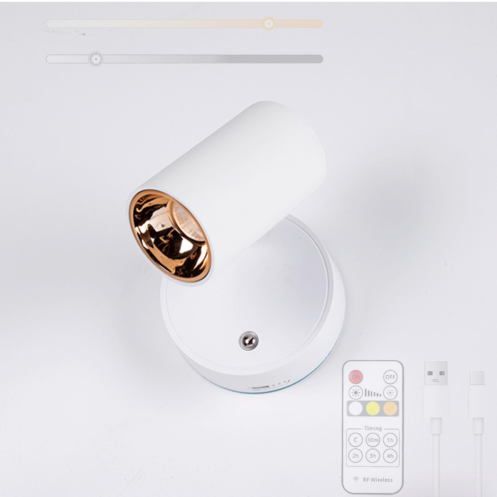 LED Spotlight Aufladbar Wandleuchten mit Fernbedienung Touch-Schalter Dimmbar Wandleuchte 355° Drehung Kabellose Magnetische Wandbeleuchtung für Bilder Wohnzimmer Schlafzimmer (Weiß + Gold)