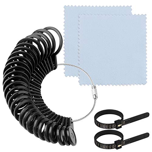 KUUQA 3Pcs Ring Measuring Tools, Ring Sizer 1-13 with Half Size Ring Gauge Set, Finger Sizer Belt with Jewelry Polishing Cloth