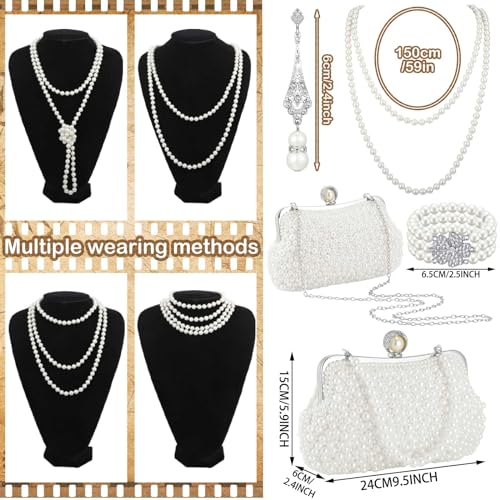 Maitys 4 Pcs Pearl Necklace and Earring Set Pearl Set Jewelry for Women 1920s Accessories for Christmas Gifts Wedding Bridal Party Birthday3