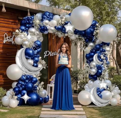 Image of White Balloons Arch Double Stuffed Pearl White Star Moon Balloon Garland Different Sizes Cream Ivory Balloons for Birthday Baptism Bridal Baby Shower Wedding Prom Galaxy Party Decor