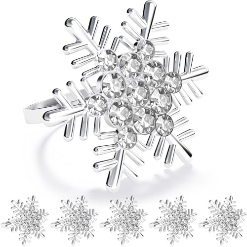 ZeeDix Christmas Silver Snowflake Napkin Rings Set...