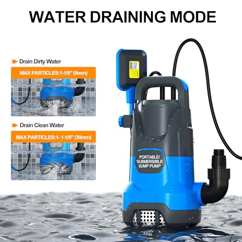 Image of Submersible Water Automatic Sump Pump 1HP Clean /Dirty Water Removal Pump 3500PGH With Float Switch Electric Portable Transfer Water Pump for Swimming Pool Garden Pond Basement Draining