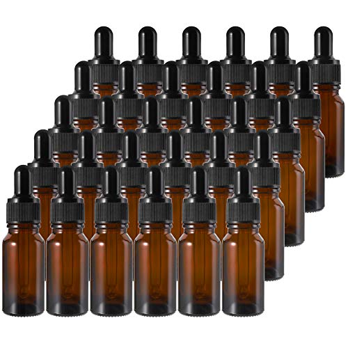 Kingrol 30 Pack 20ml Amber Glass Bottles with Eye Dropper, Glass Dropper Bottles for Essential Oils, Perfumes, Aromatherapy, Chemistry Lab Chemicals
