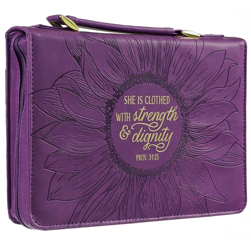 Couverture de la Bible pour femme Proverbes 31:25 grand format tournesol violet