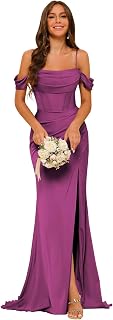 Elegant Off The Shoulder Satin Bridesmaid Dress Long Mermaid Corset Prom Dress for Women Formal Gown CY089