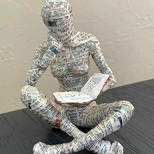 Reading Woman Figurine Pulp Woman Reading Bookshelf Decor, Thinker Style Resin Statue, Handmade Abstract Thinking Sculpture, Modern Art Figure For Home Office Desktop Decoration. (E) Cover
