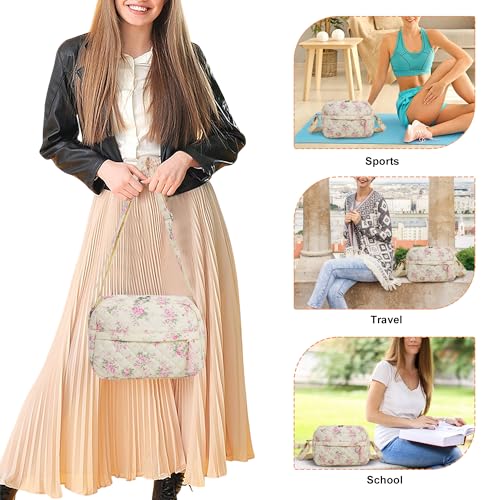 2 PCS/Set Small Cute Floral Quilted Crossbody Bag with Multi-Pockets for Women, Tote Shoulder Everyday Handbags4