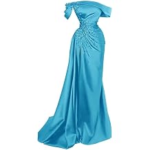 Beaded Mermaid Prom Dresses with Slit for Women Turquoise Sequins Prom Dress Off Shoulder Formal Evening Gowns Backless US12 LW142