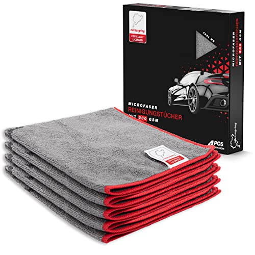 Nürburgring® Lackschonende Mikrofasertücher mit 300 GSM - extrem saugfähig und super weich - Fusselfreie Poliertücher für die Reinigung von Auto und Motorrad - Auto Microfasertücher - 40x40cm